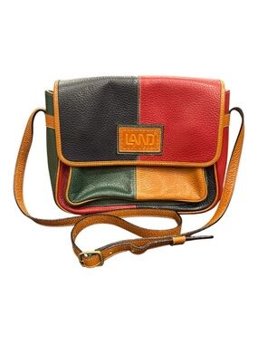 LAND vintage Colorblock Leather Crossbody Bag - Blue, Red, Green and Tan